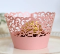 Pink laser-cut lace cupcake wrapper with intricate vine hollow pattern for party decor - 5*5*8CM / Pink