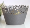 Silver hollow star laser-cut cupcake wrappers with elegant pearlescent finish - Silver Charcoal