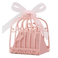 Caja de dulces de boda rosa cortada con láser en forma de jaula con lazo de seda - Rosa