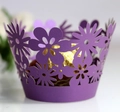 Macro shot of purple laser-cut lace cupcake wrapper with floral pattern detail - 5cm / Dark Purple