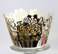 Detail of laser cut rose pattern cupcake wrapper with silver metallic finish - Reflective Silver