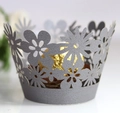 Macro detail of laser-cut silver hollow flower pattern on cupcake paper wrapper - 5cm / Silver Charcoal
