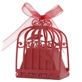 Red birdcage laser cut paper candy box with ribbon for wedding party favors - Pearlescent Red