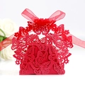 Elegant red laser-cut butterfly gift box with matching red chiffon ribbon bow - Red