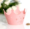Pink laser-cut crown star cupcake wrappers for wedding and birthday party decorations - 5cm / Pink