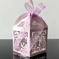 Λιλά κουτί γάμου laser-cut με λουλουδάτα σχέδια και διακοσμητικό φιόγκο - Απαλό Μοβ