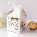 Silver laser-cut Mr & Mrs wedding favor box with white ribbon for chocolates - Reflective Silver