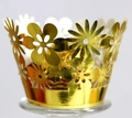 Hollow laser-cut gold cupcake wrapper with floral patterns for elegant cake decoration - 5cm / Reflective Gold