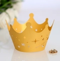 Close-up of golden crown laser-cut cupcake wrapper with star and heart hollow patterns - 5cm / Gold