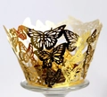 Laser cut hollow butterfly cupcake wrapper in reflective gold finish for wedding - 5cm / Reflective Gold