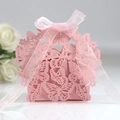 Pink laser-cut butterfly gift box for weddings with matching translucent ribbon bow - Pink