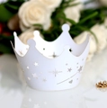White crown cupcake wrapper with laser-cut star and heart patterns for party decoration - White