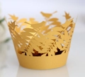 Caissettes à cupcakes découpées au laser avec motifs feuilles et oiseaux en papier jaune - 5cm / Jaune d'Or