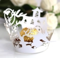 Detaillierte Laser-Cut Halloween Muffinförmchen mit weißem Hexe- und Schloss-Silhouette - 5cm / Weiß