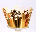 Golden laser-cut baby carriage lace cupcake wrappers for birthday dessert decoration - Reflective Gold