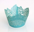 Laser cut Tiffany blue pearl paper cupcake wrappers with floral leaf hollow patterns - Tiffany Blue
