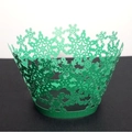 Envoltorio de cupcake verde cortado con láser con diseño de encaje de copos nieve - 5*5*8CM / Verde Oscuro