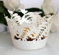 Détail de bordure de gâteau en papier blanc découpé au laser avec oiseaux et feuilles - 5cm / Ivoire