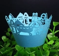 Detailed laser-cut baby blue cupcake wrapper with stroller and teddy bear motifs - 5cm / Sky Blue