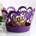Purple laser-cut LOVE heart cupcake wrappers for elegant wedding and party decorations - Dark Purple