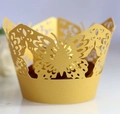 Elegant gold laser-cut butterfly cupcake wrapper with intricate hollow lace texture - Gold