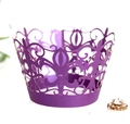 Detailed laser-cut purple pearl paper cupcake wrapper with elegant European scroll patterns - Dark Purple