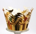 Laser-cut gold cupcake wrapper featuring leaf and bird designs for wedding celebrations - 5cm / Reflective Gold
