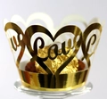 Golden laser-cut lace cupcake wrapper with Love text and heart patterns for party decor - Reflective Silver
