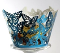 Laser cut butterfly cupcake wrapper in pearlescent blue finish for wedding decor - 5cm / Reflective Blue