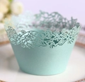 Detailed laser-cut mint green cupcake wrapper with intricate floral and leaf patterns - 5cm / Pearl Pale Blue