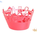 Laser-cut red cupcake wrapper with baby carriage and teddy bear for baby shower - 5cm / Pearlescent Red
