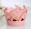 Pink laser cut cupcake wrapper with bird and leaf hollow pattern for festive decoration - 5cm / Pink