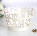 Elegant laser-cut lace cupcake wrappers in cream white with vintage crown vine patterns - Ivory