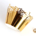 Mirror gold lace cupcake wrapper with intricate laser cut cross design for baptism parties - 5cm / Reflective Gold