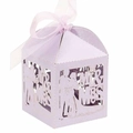 Lavender laser-cut wedding favor box featuring Mr & Mrs silhouettes and matching ribbon bow - Light Purple