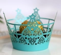Caissette à cupcake bleu clair découpée au laser avec sapin de Noël pour décor de fête - Bleu Tiffany