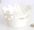 White laser-cut cupcake wrappers with bear and stroller patterns for baby shower decor - 5cm / Ivory