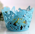 Light blue laser-cut cupcake wrappers with butterfly patterns for party decoration - 5cm / Sky Blue