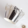 Silver laser-cut cupcake wrapper with religious cross and lace pattern - Reflective Silver