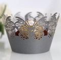 Silver laser-cut butterfly cupcake wrapper with shimmering pearl paper texture for wedding - 5cm / Silver Charcoal