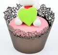 Detailed laser-cut cupcake wrappers featuring elegant rose floral patterns in metallic gold - 5cm / Coffee