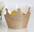 Detail der glitzernden goldenen Kronen-Cupcake-Hülle mit glänzender Oberfläche für Partys - 5cm / Glitzer Roségold