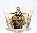 Laser cut Christmas tree cupcake wrappers in silver metallic paper for holiday party decor - Reflective Silver