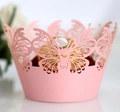 Dettaglio del bordo per torta a farfalla rosa tagliato al laser con elegante trama di carta - 5cm / Rosa