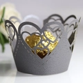 Detailed laser-cut silver heart cupcake wrapper made of shimmering pearlescent paper - Silver Charcoal