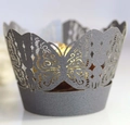 Laser-cut dark purple butterfly cupcake wrapper with intricate floral hollow pattern - 5cm / Silver Charcoal