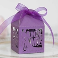Purple laser-cut wedding candy box with Mr & Mrs silhouette and matching ribbon - Dark Purple