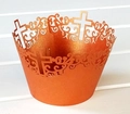 Orange bronze cupcake wrapper with laser-cut cross patterns and glitter finish - 5cm / Orange Red