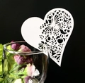 Laser cut heart shaped wine glass place card with butterfly hollow pattern for weddings - White