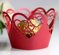 Red laser cut heart pattern cupcake wrapper for wedding party and valentine decoration - Pearlescent Red
